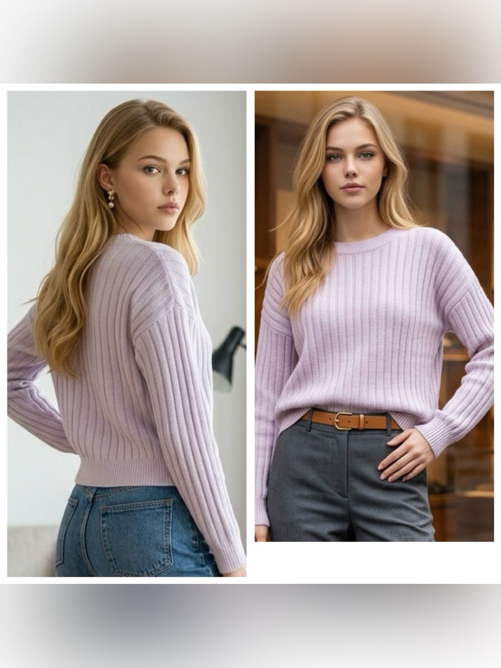Sanctuary Women’s Sz L Ribbed Crewneck Soft Sweater - Light Lavender